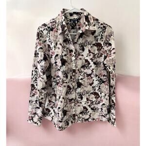 Lands' End No Iron Supima Floral‎ Button Down Long Sleeve SIZE 8 Cotton